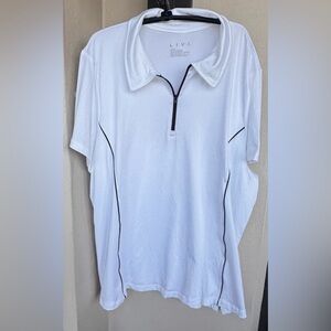 Lane Bryant LIVI Top White 1/4 Zip Black Piping Short Cap Sleeve Sportwear 22/24